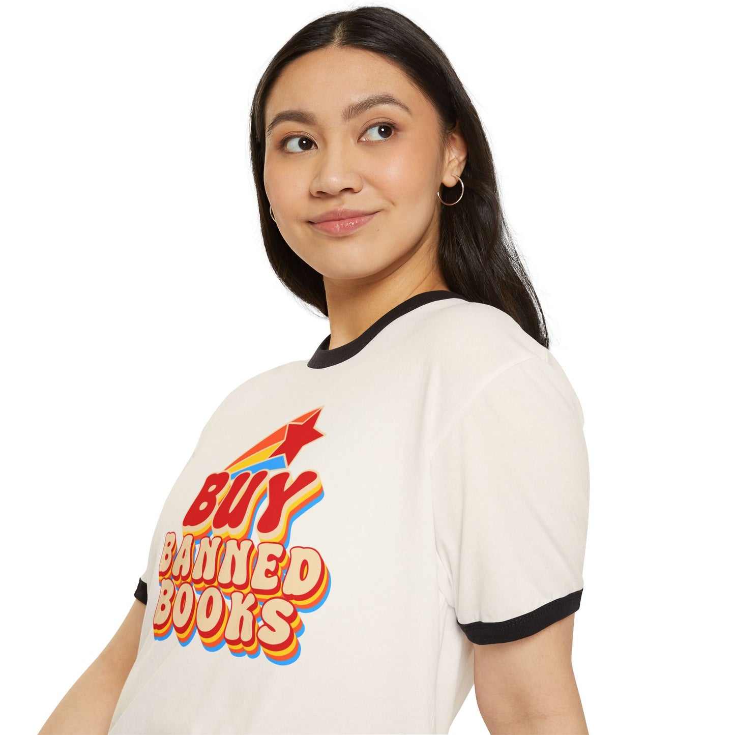 BUY BANNED BOOKS - Unisex Ringer Tee - Bringing attention to the over 10,000 books that have been banned in the past year.