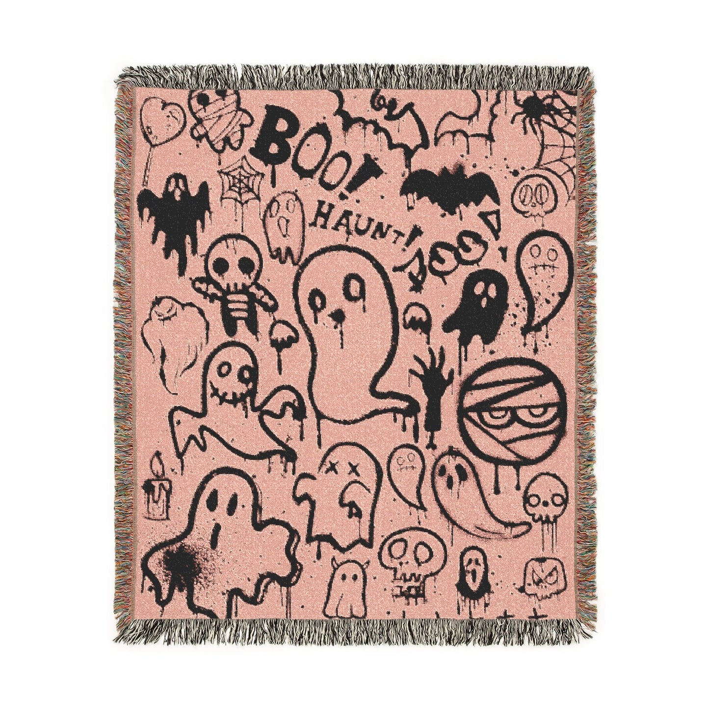 Modern Ghost - Halloween - Woven Jacquard Tapestry Throw Blanket