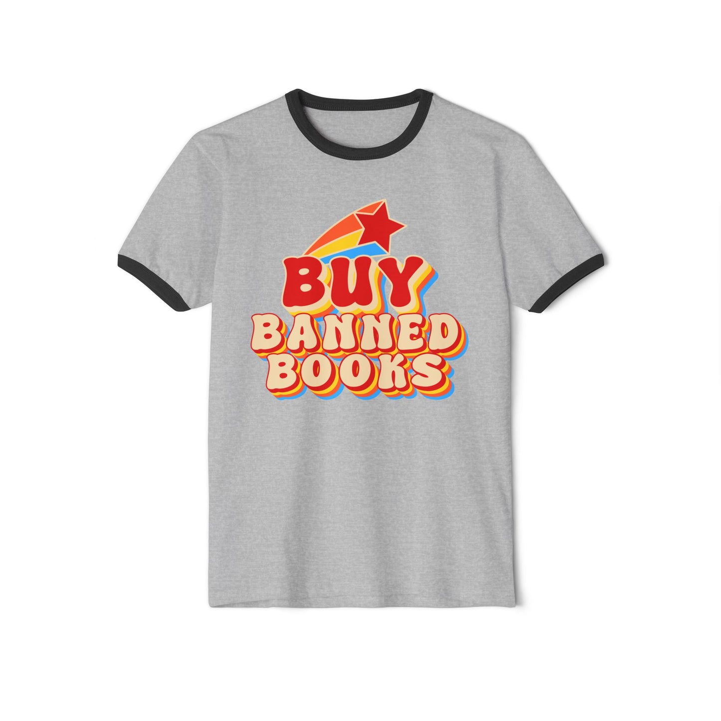 BUY BANNED BOOKS - Unisex Ringer Tee - Bringing attention to the over 10,000 books that have been banned in the past year.