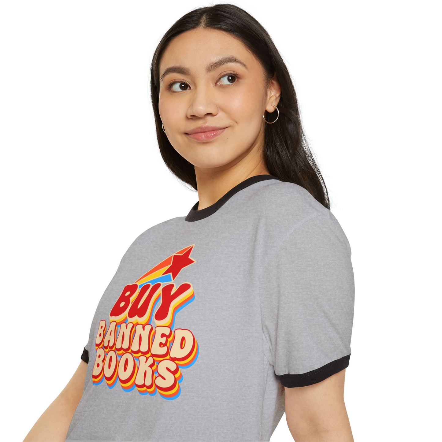 BUY BANNED BOOKS - Unisex Ringer Tee - Bringing attention to the over 10,000 books that have been banned in the past year.