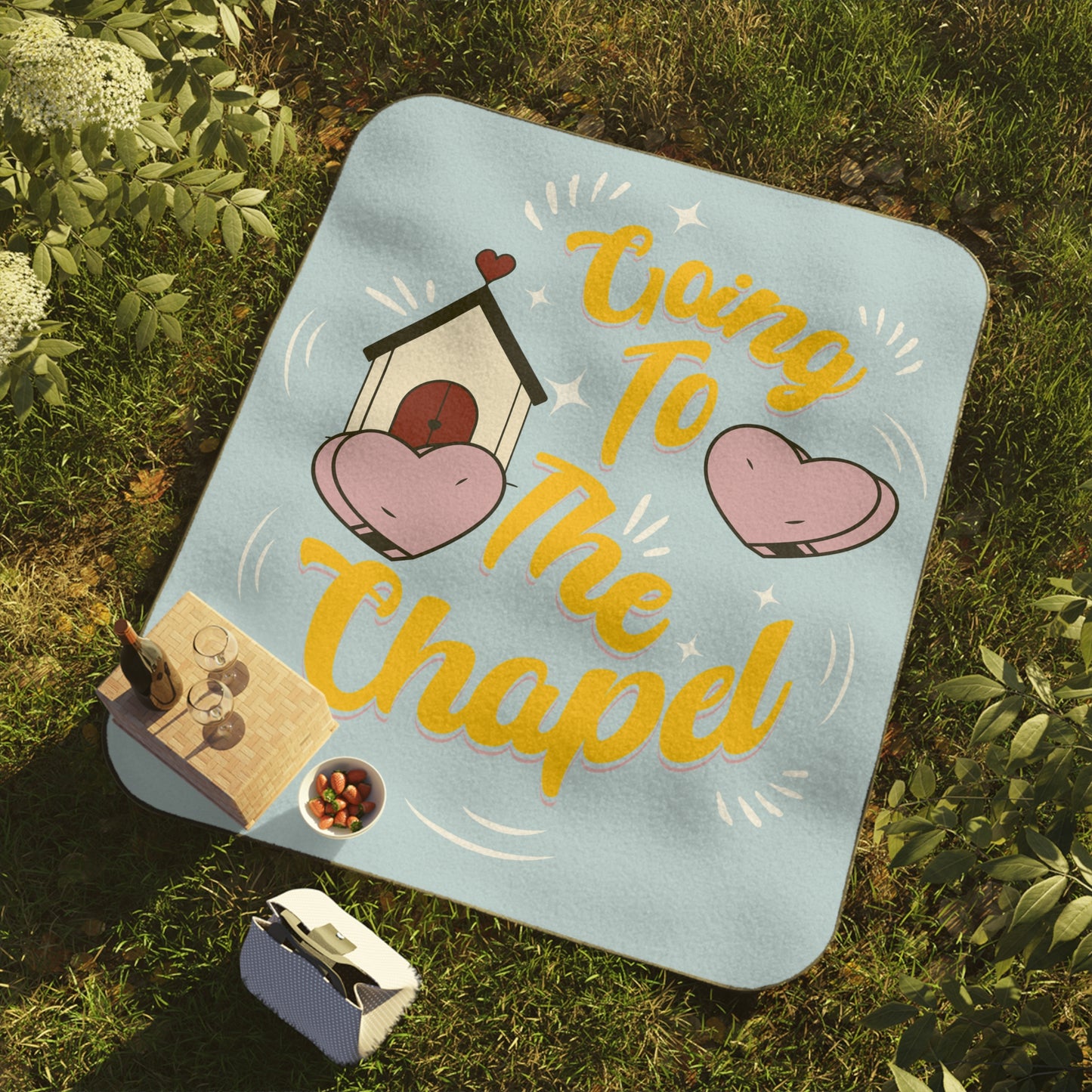Going to the Chapel - Picnic Blanket with Carry Strap - Engagement gift - Bride to be, Couples - Romantic Outdoor Wedding Gift