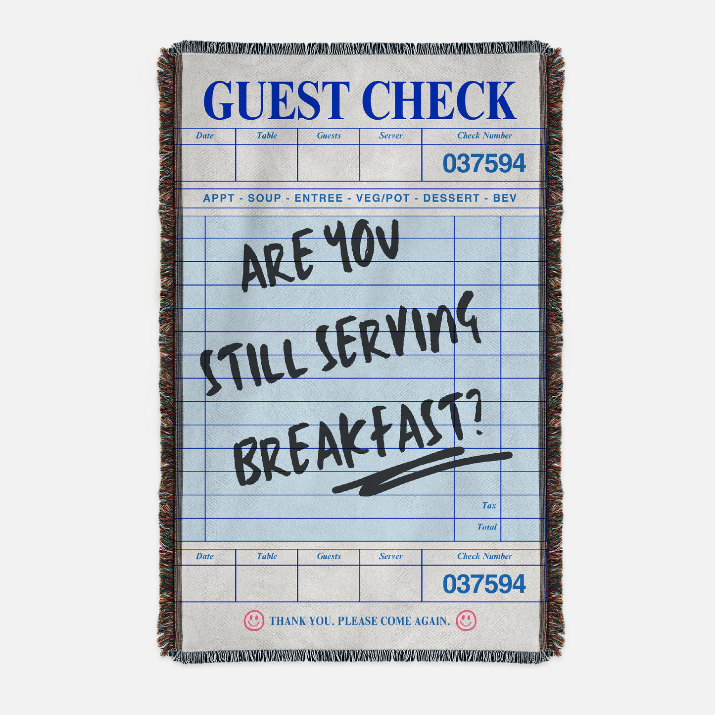 CanDo Custom Woven Still Serving Breakfast? Guest Check Jacquard Blanket