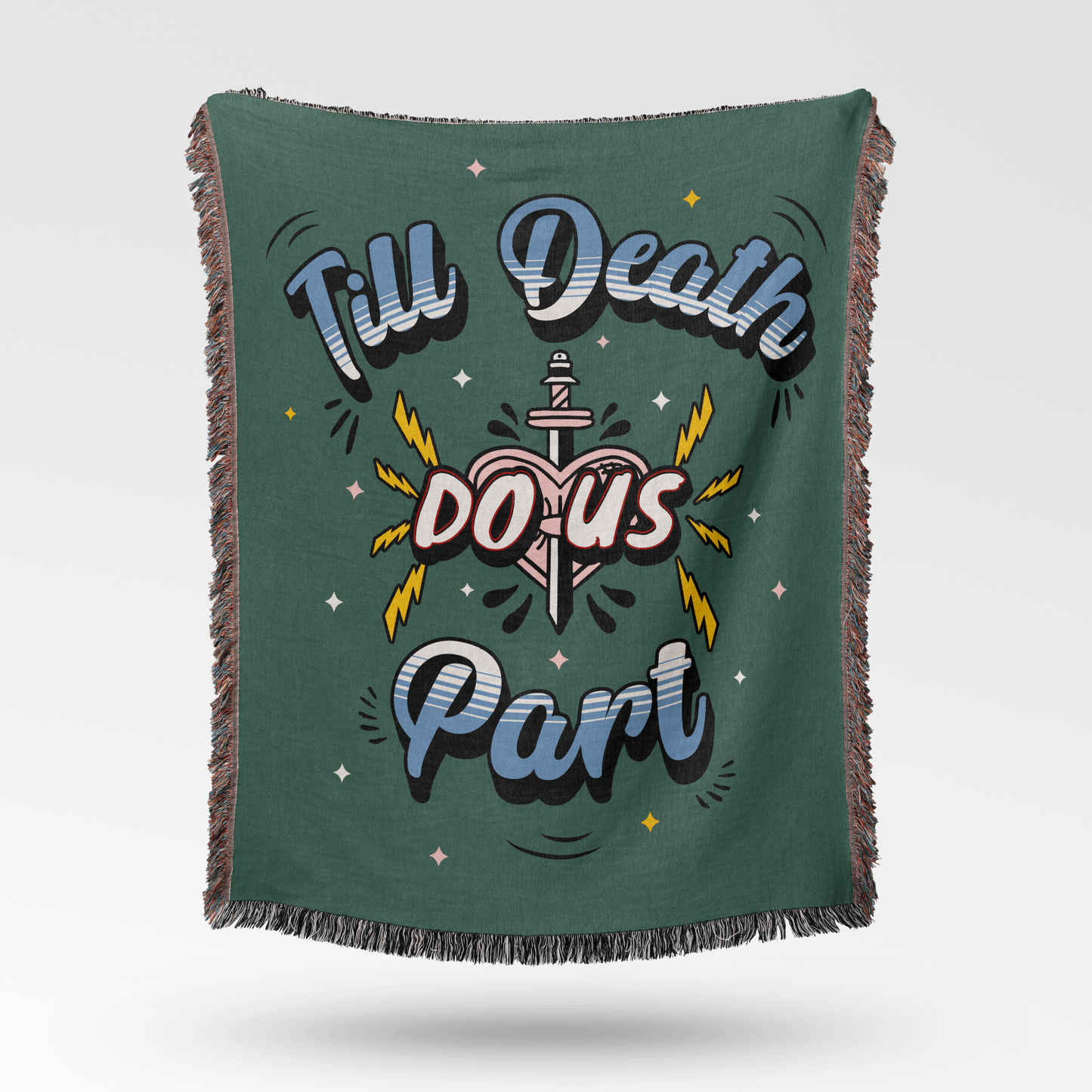 'Till Death Do Us Part' Woven Jacquard Throw Blanket with your Date, Year, Names or Text - Green
