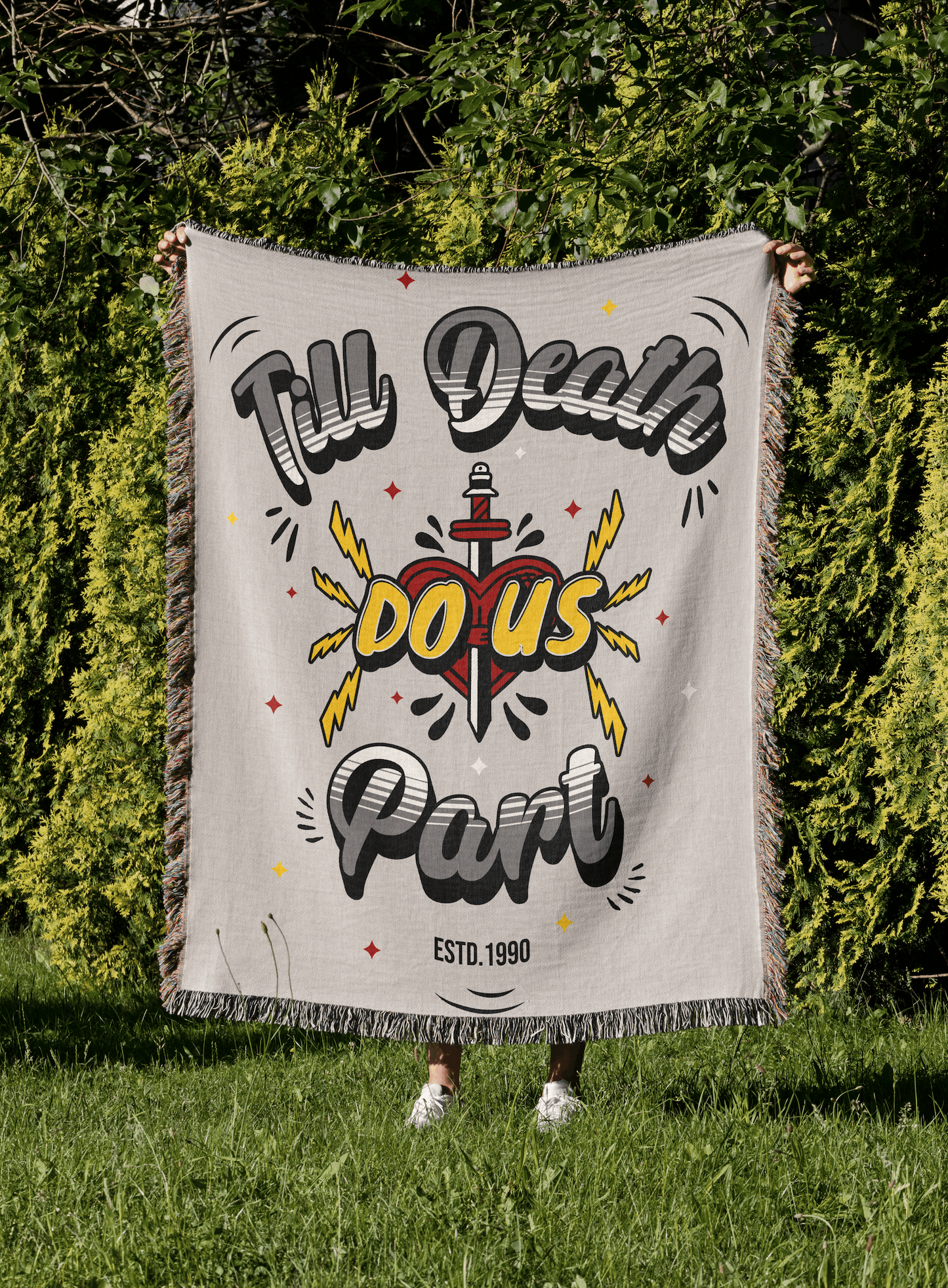 'Till Death Do Us Part' Woven Jacquard Throw Blanket with your Date, Year, Names or Text - Grey