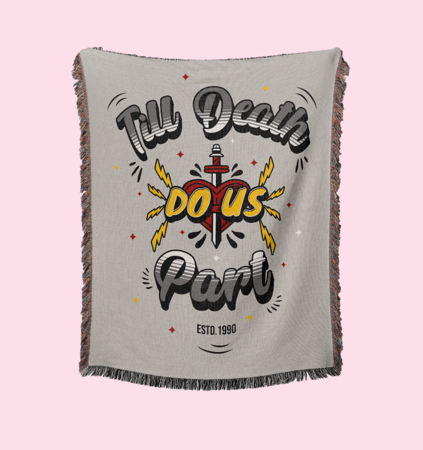 'Till Death Do Us Part' Woven Jacquard Throw Blanket with your Date, Year, Names or Text - Grey