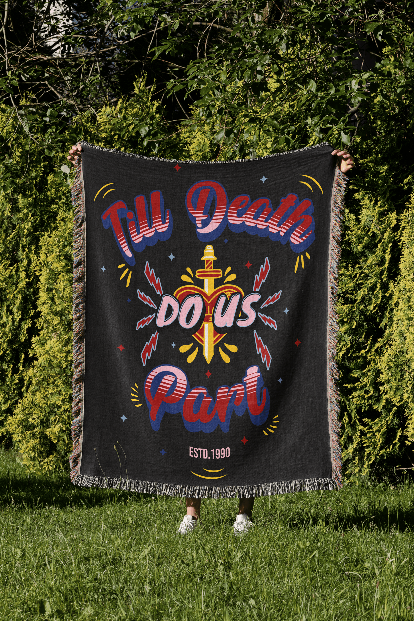 'Till Death Do Us Part' Woven Jacquard Throw Blanket with your Date, Year, Names or Text - Black