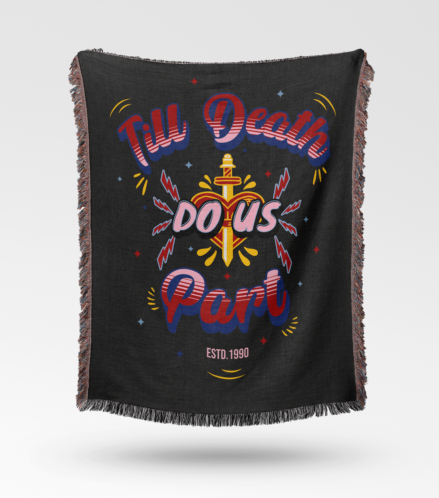 'Till Death Do Us Part' Woven Jacquard Throw Blanket with your Date, Year, Names or Text - Black
