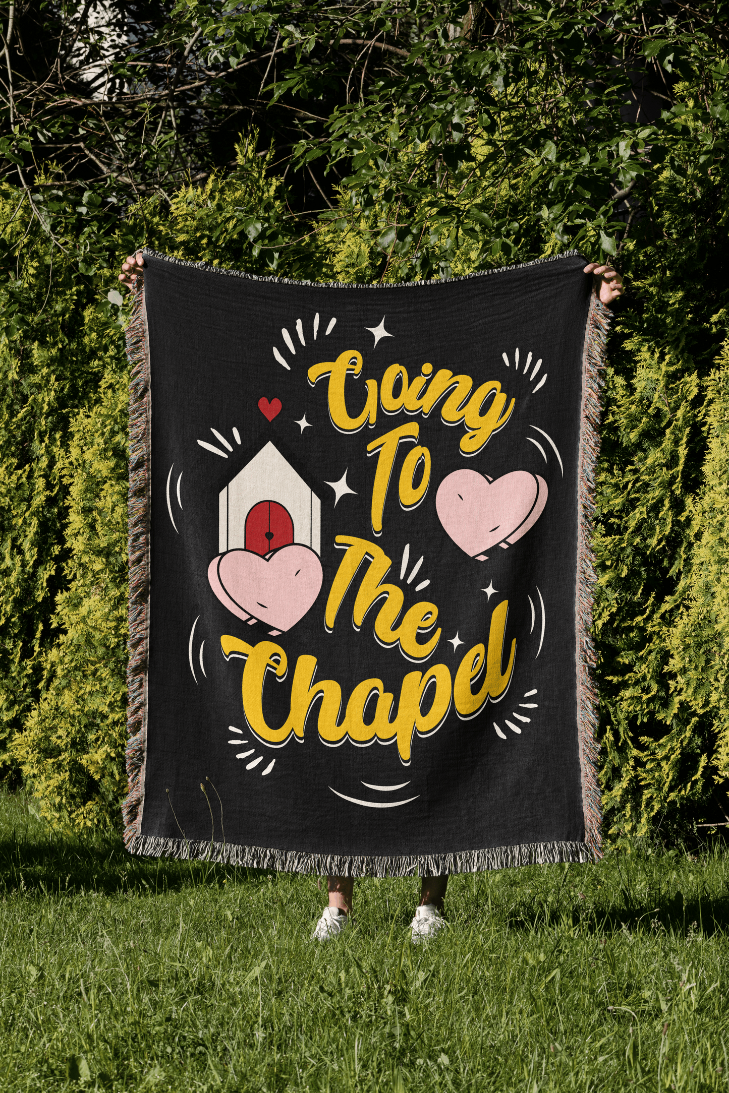 'Going to the Chapel' Woven Jacquard Throw Blanket with your Date, Year, Names or Text - Black