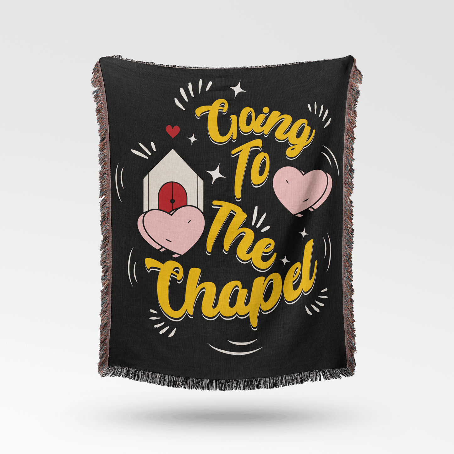 'Going to the Chapel' Woven Jacquard Throw Blanket with your Date, Year, Names or Text - Black