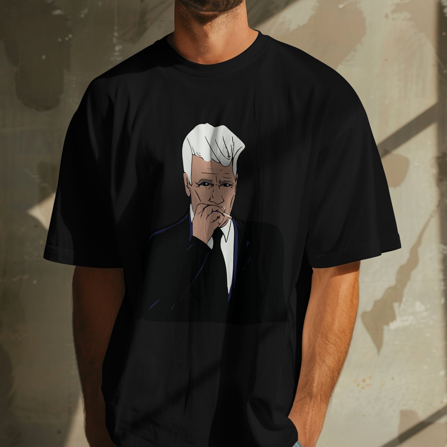 A portrait of David Lynch - Premium Unisex Oversized Boxy Tee
