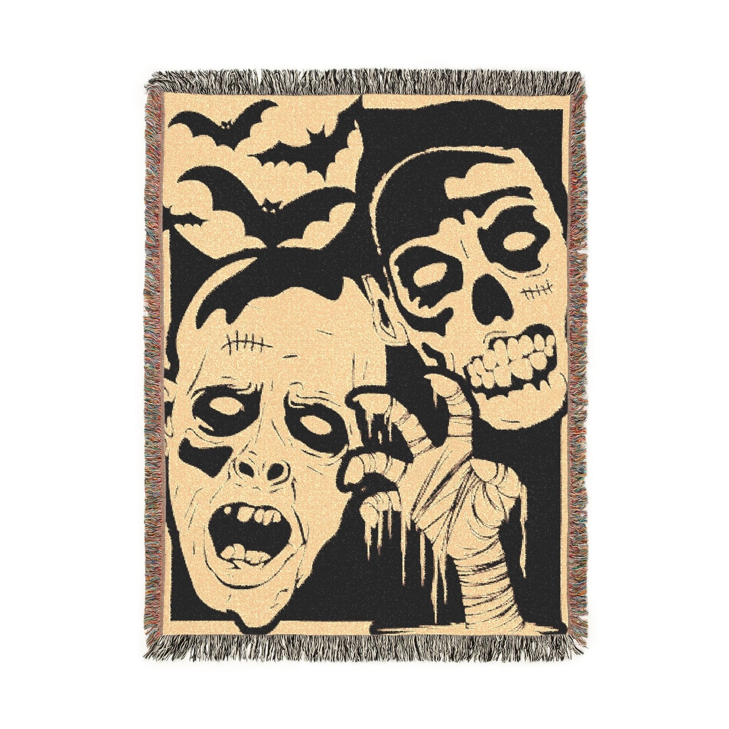 Monster Mash Goofy Ghouls Halloween Vintage Literary Woven Tapestry Jacquard Throw Blanket