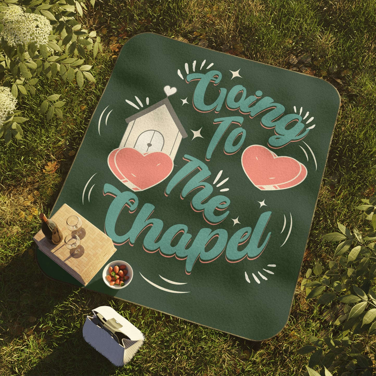 Going to the Chapel - Picnic Blanket with Carry Strap - Engagement gift - Bride to be, Couples - Romantic Outdoor Wedding Gift