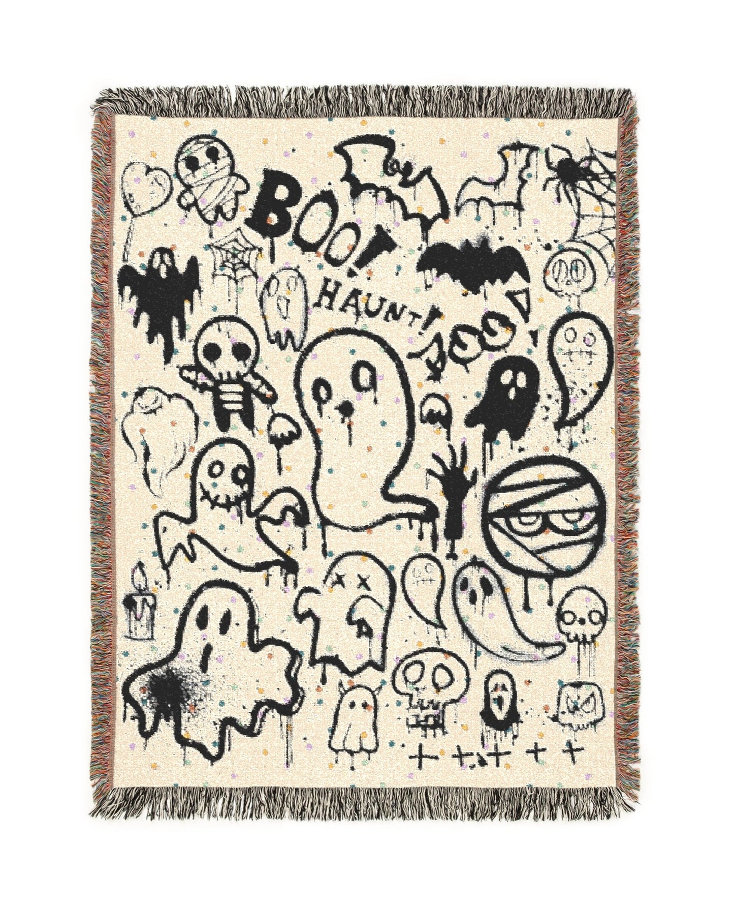 Modern Ghost - Halloween - Woven Tapestry Throw Blanket - Confetti