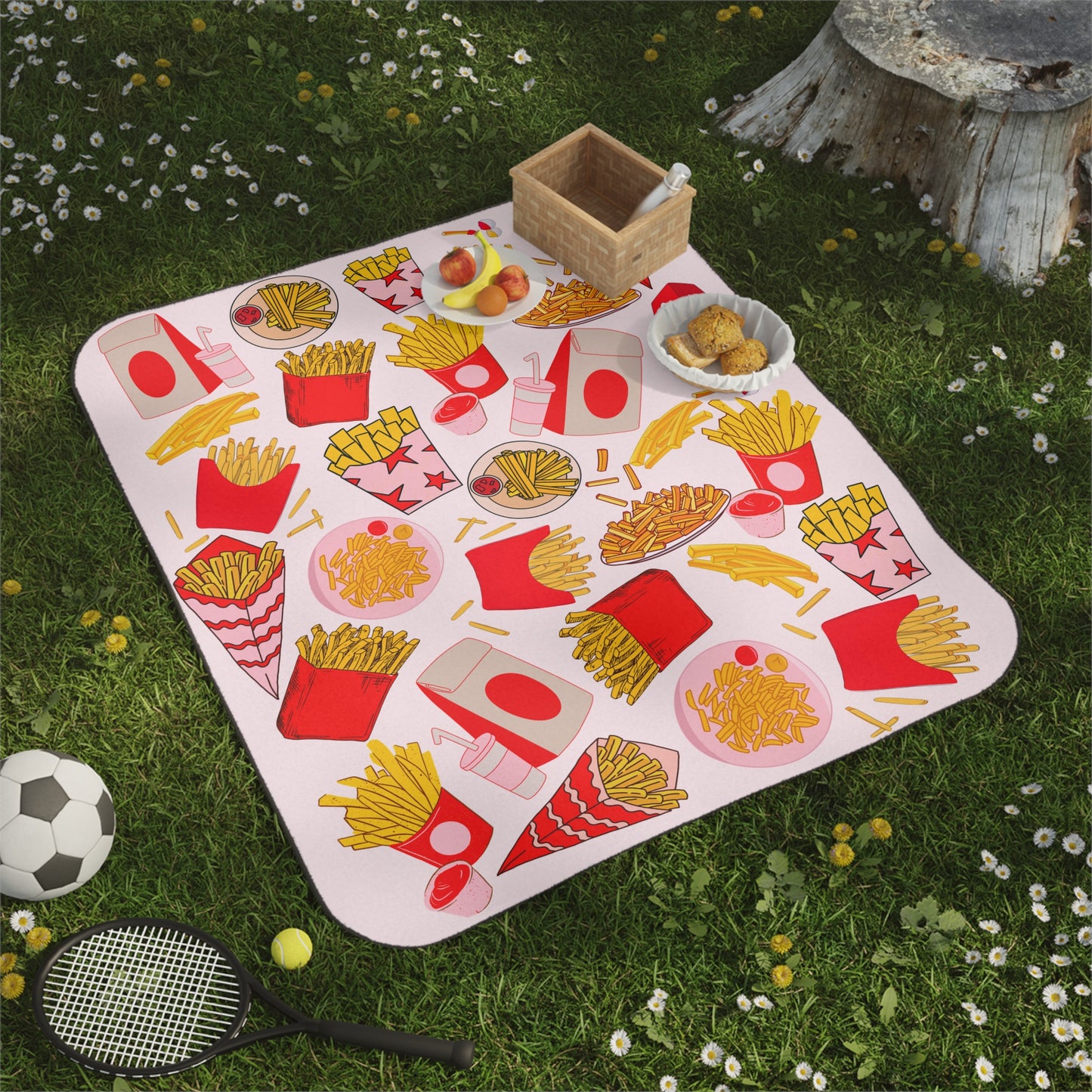 French Fries Picnic Blanket - Pink & Red