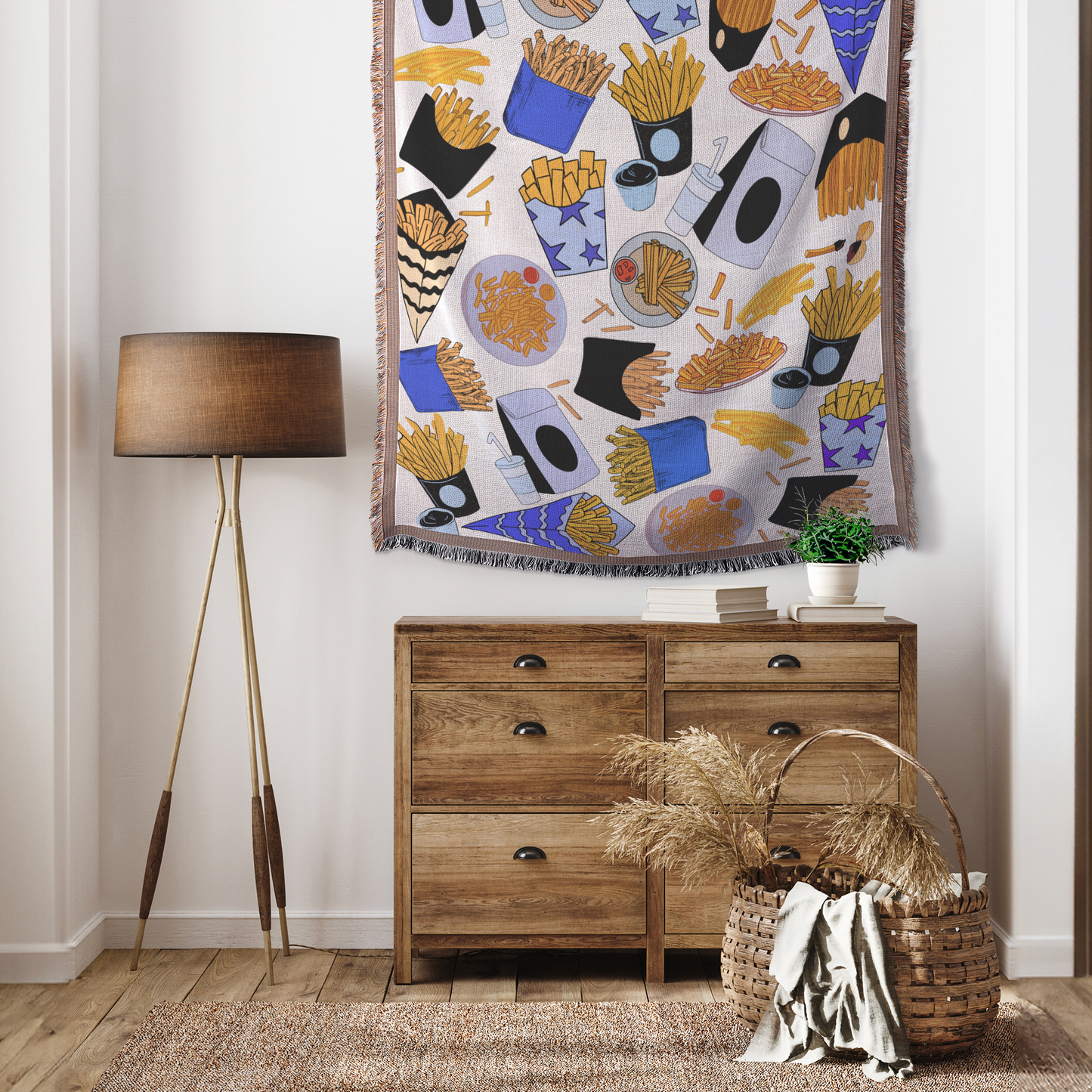 Can I get a side of fries with that - French Fries Custom Woven Blanket - Blue