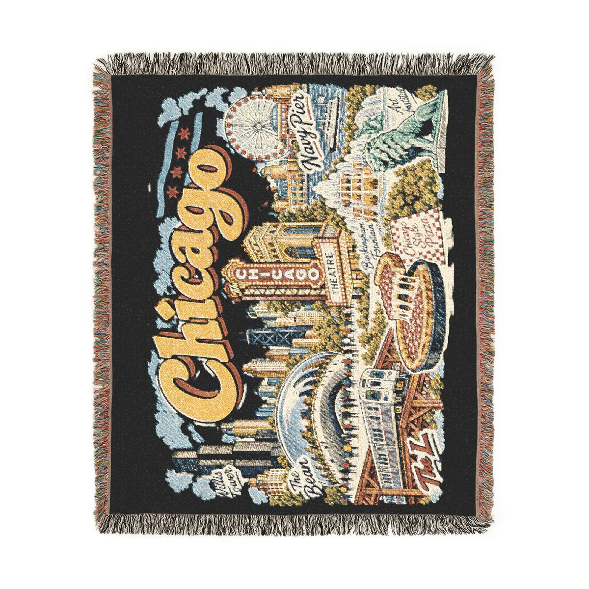 Chicago Skyline Vintage Postcard Souvenir Woven Blanket