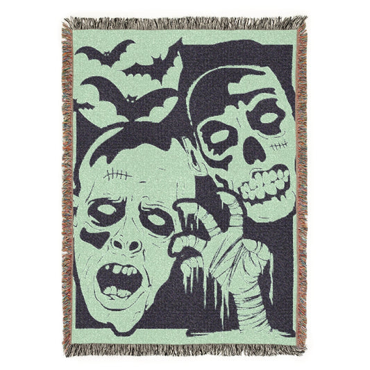 Monster Mash Goofy Ghouls Halloween Vintage Literary Woven Tapestry Jacquard Throw Blanket