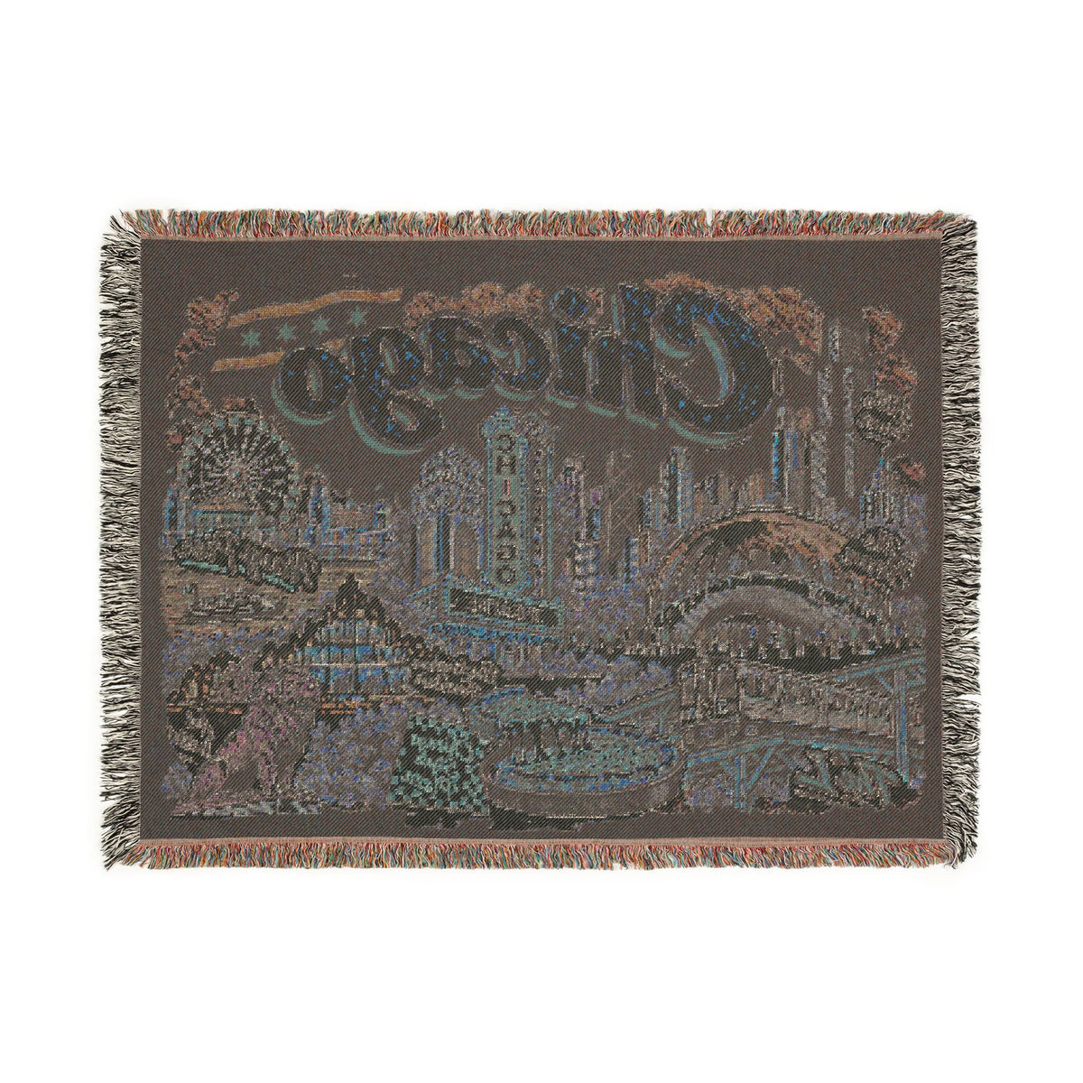 Chicago Skyline Vintage Postcard Souvenir Woven Blanket