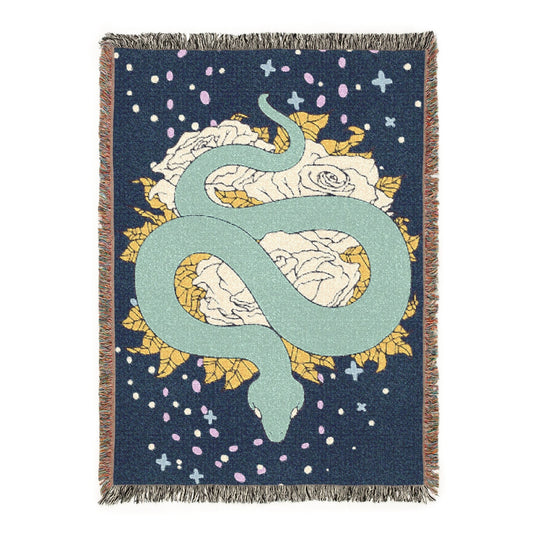 Snake & Roses Woven Jacquard Tapestry Throw Blanket - Halloween