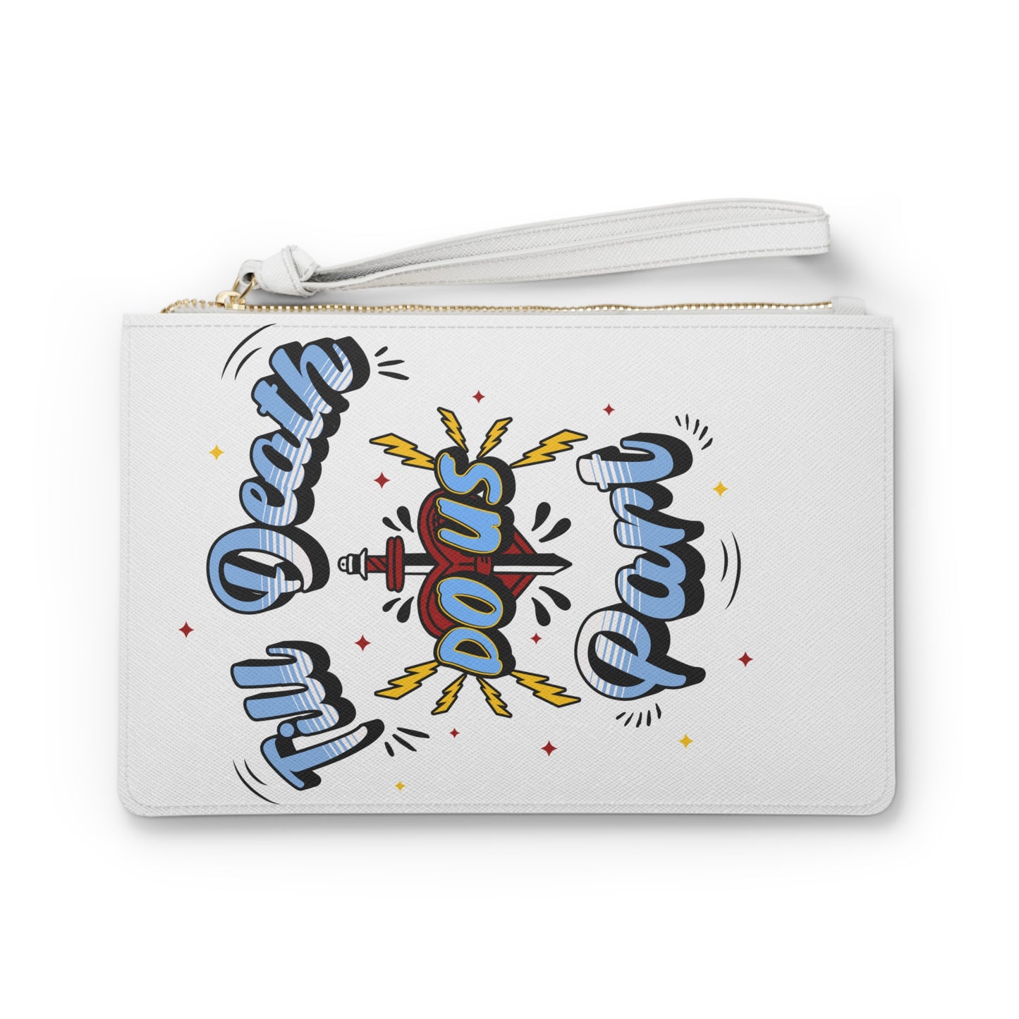 Vegan Leather Monogram 'Till Death Do Us Part Custom' 2-Sided Personalized Zip Bag Wristlet - White