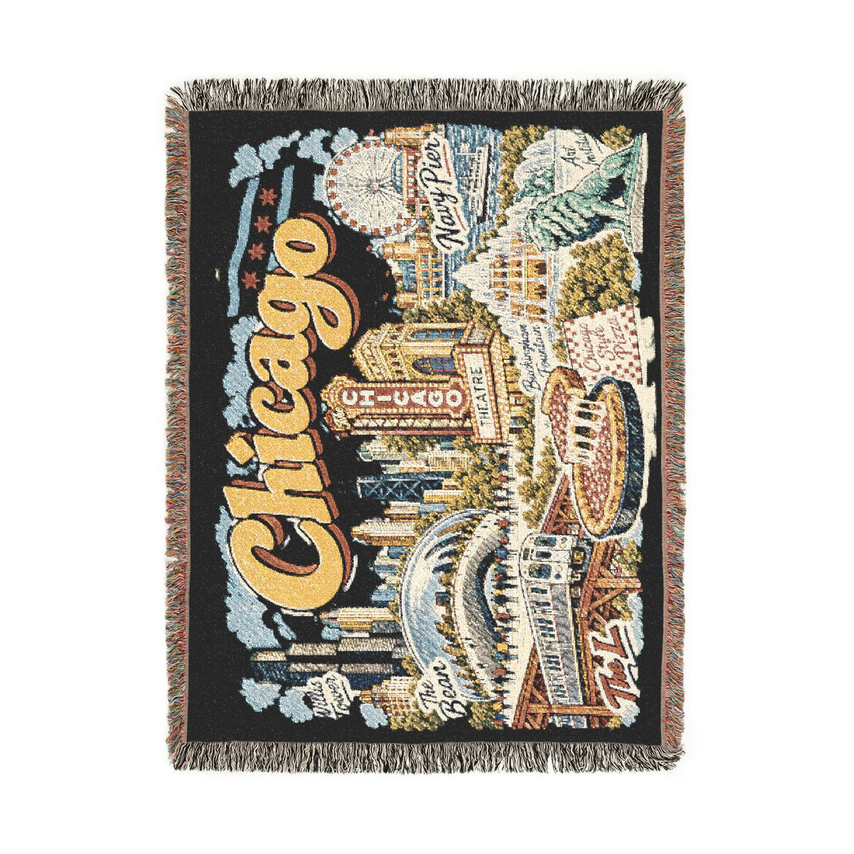 Chicago Skyline Vintage Postcard Souvenir Woven Blanket