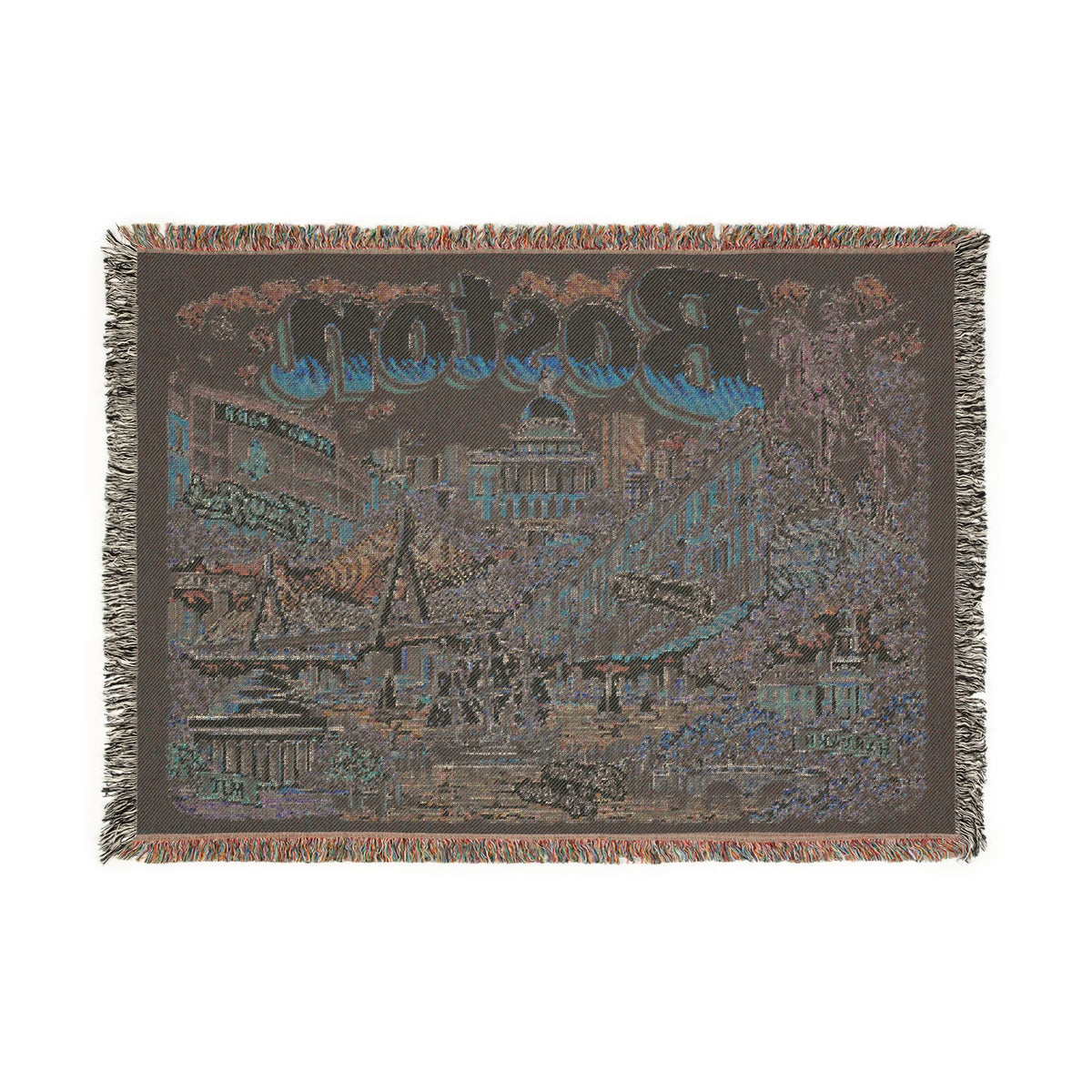 Boston City Skyline Vintage Postcard Souvenir Woven Blanket
