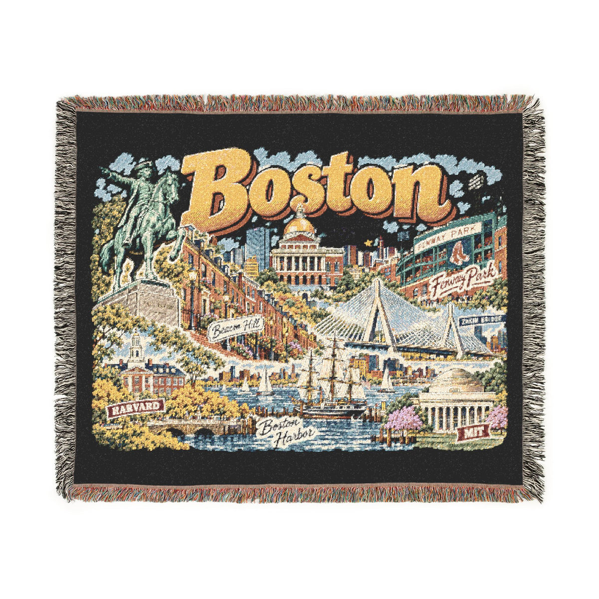 Boston City Skyline Vintage Postcard Souvenir Woven Blanket