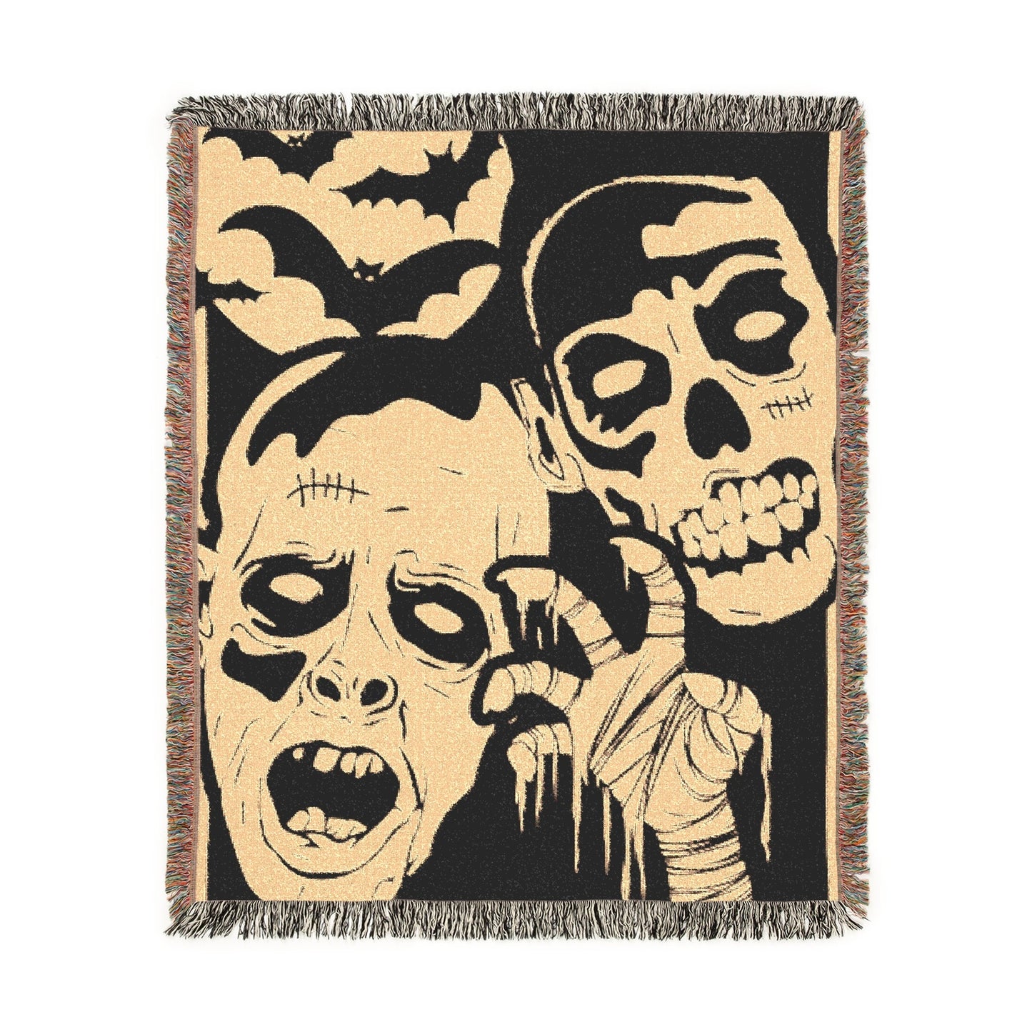 Monster Mash Goofy Ghouls Halloween Vintage Literary Woven Tapestry Jacquard Throw Blanket