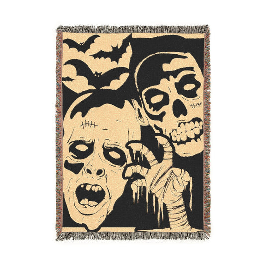 Monster Mash Goofy Ghouls Halloween Vintage Literary Woven Tapestry Jacquard Throw Blanket