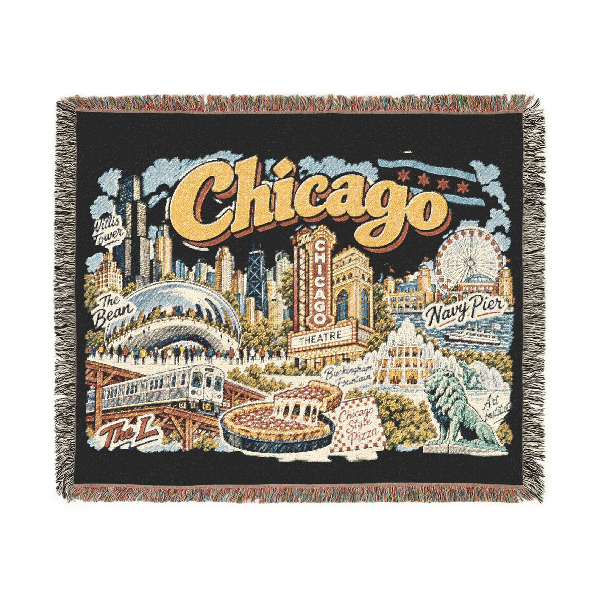 Chicago Skyline Vintage Postcard Souvenir Woven Blanket