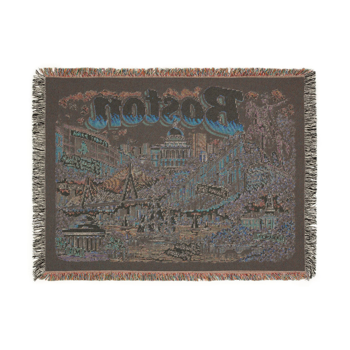 Boston City Skyline Vintage Postcard Souvenir Woven Blanket