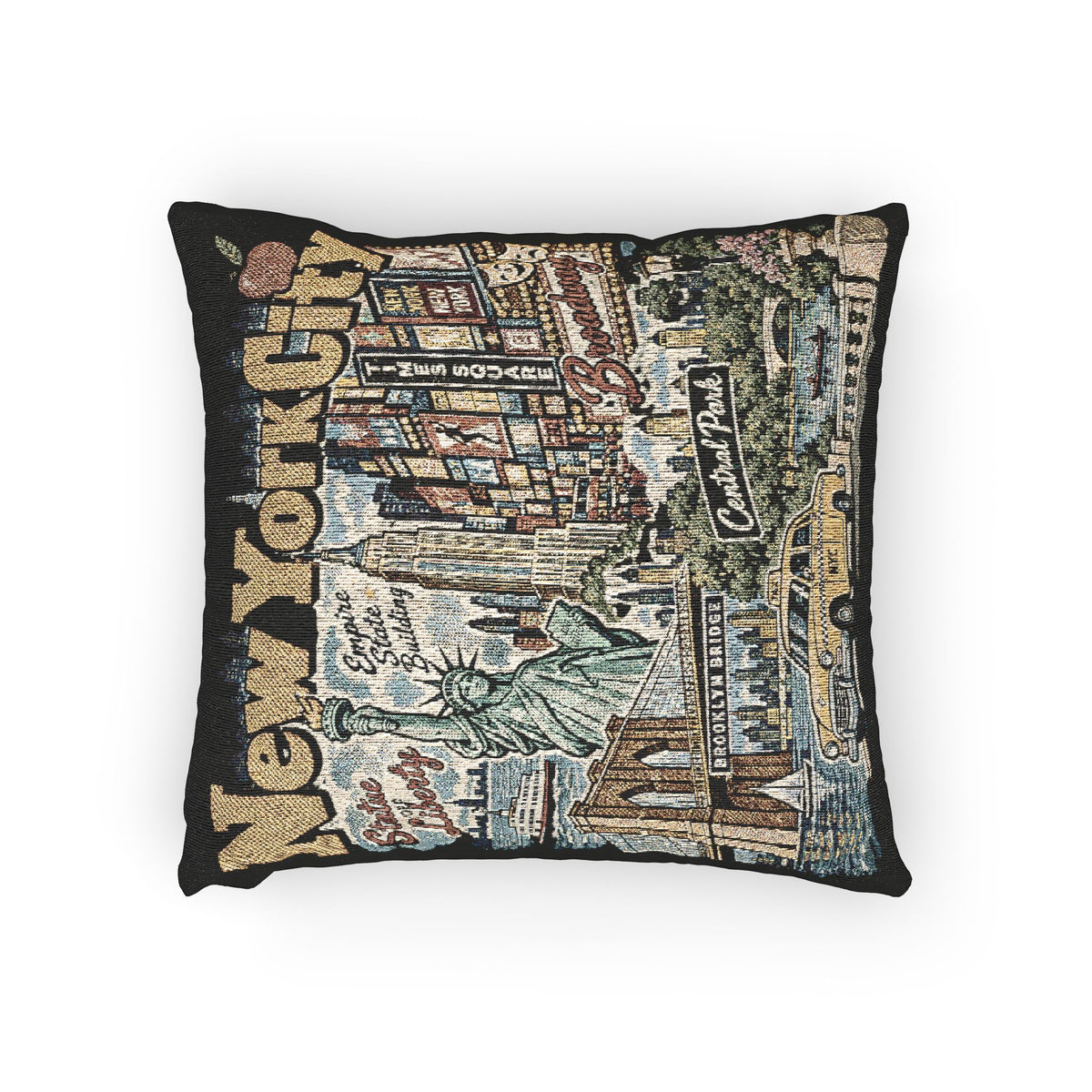 New York City Skyline Vintage Postcard Woven Pillow