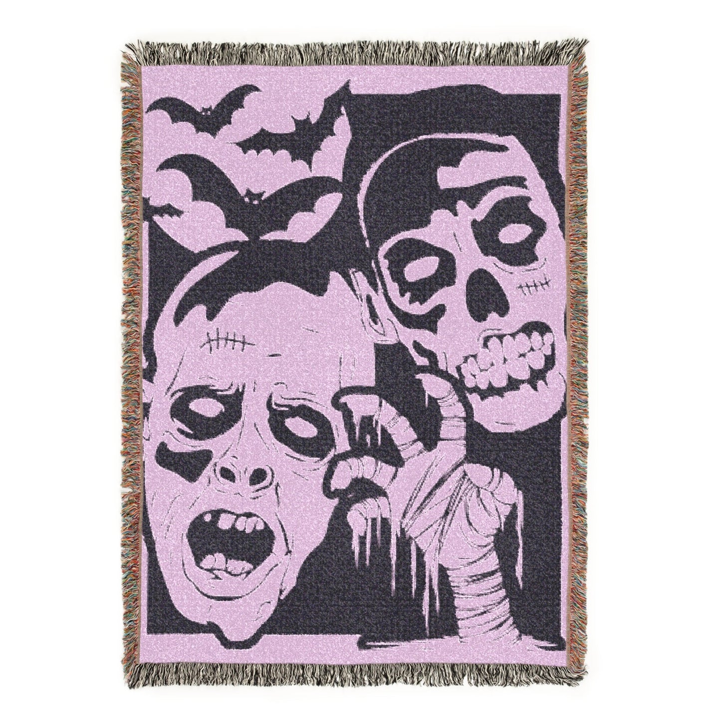 Monster Mash Goofy Ghouls Halloween Vintage Literary Woven Tapestry Jacquard Throw Blanket