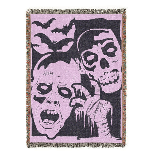 Monster Mash Goofy Ghouls Halloween Vintage Literary Woven Tapestry Jacquard Throw Blanket