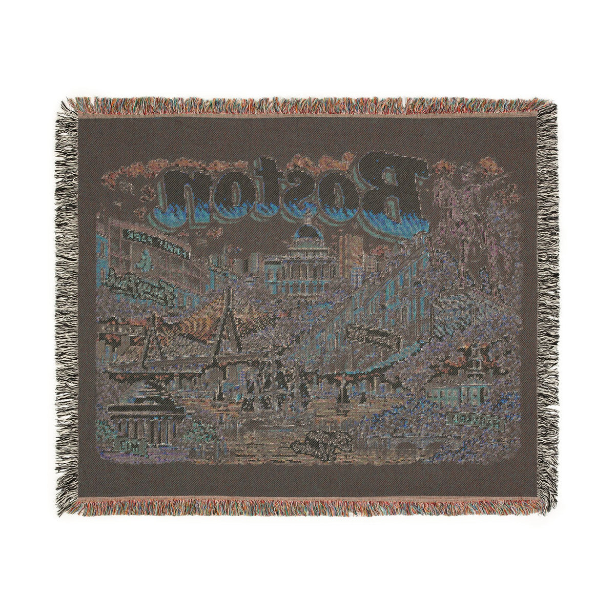 Boston City Skyline Vintage Postcard Souvenir Woven Blanket
