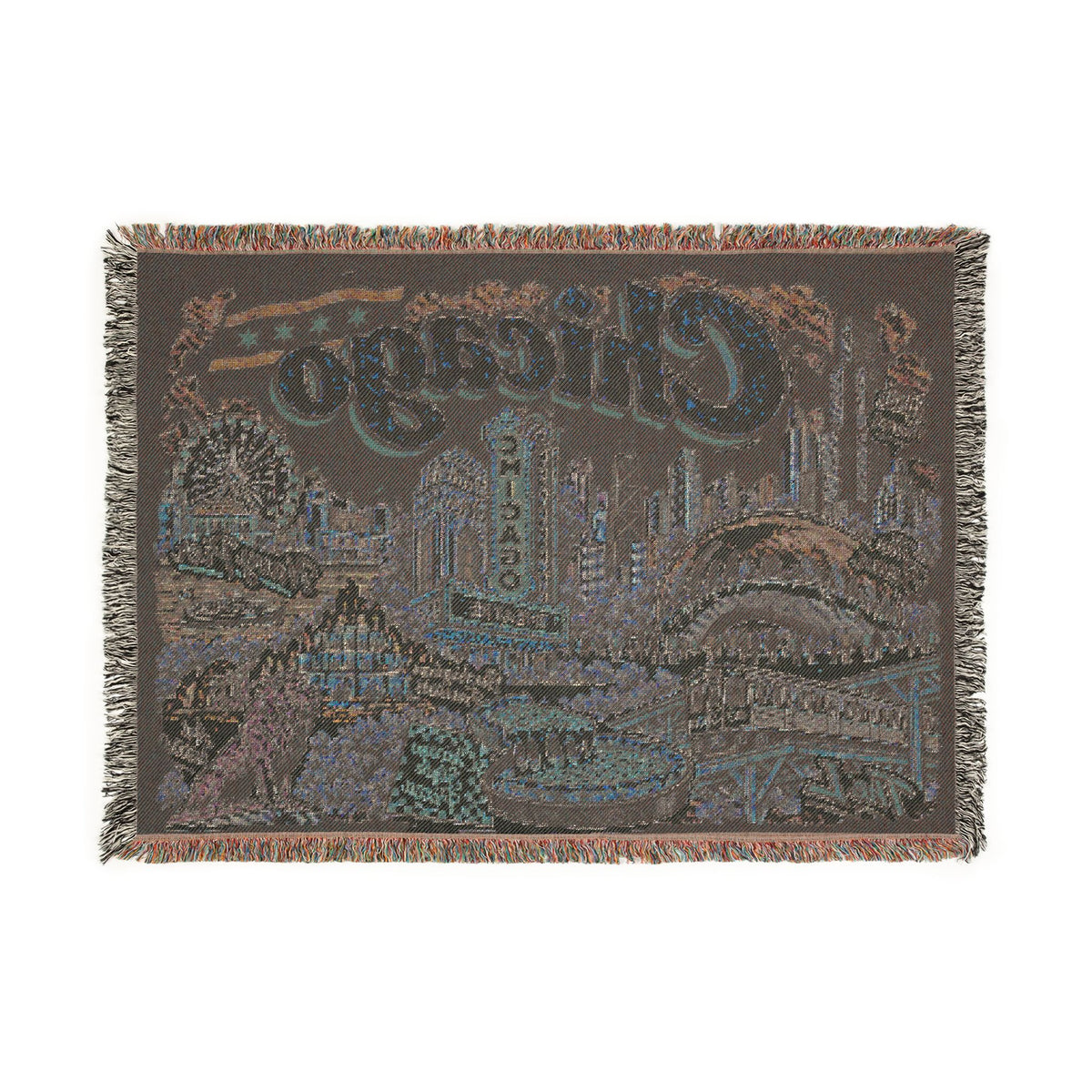 Chicago Skyline Vintage Postcard Souvenir Woven Blanket