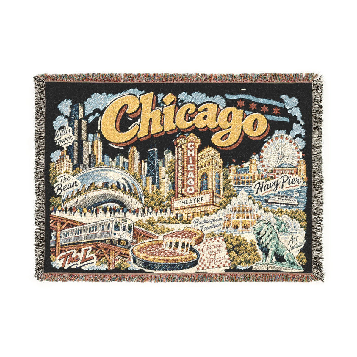 Chicago Skyline Vintage Postcard Souvenir Woven Blanket