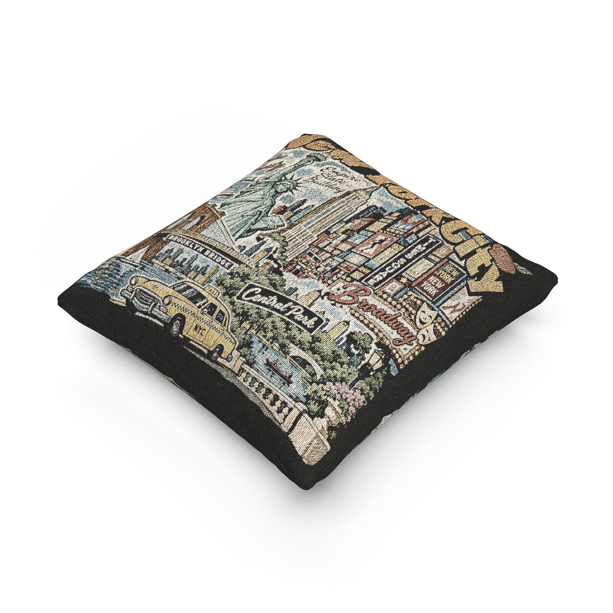New York City Skyline Vintage Postcard Woven Pillow