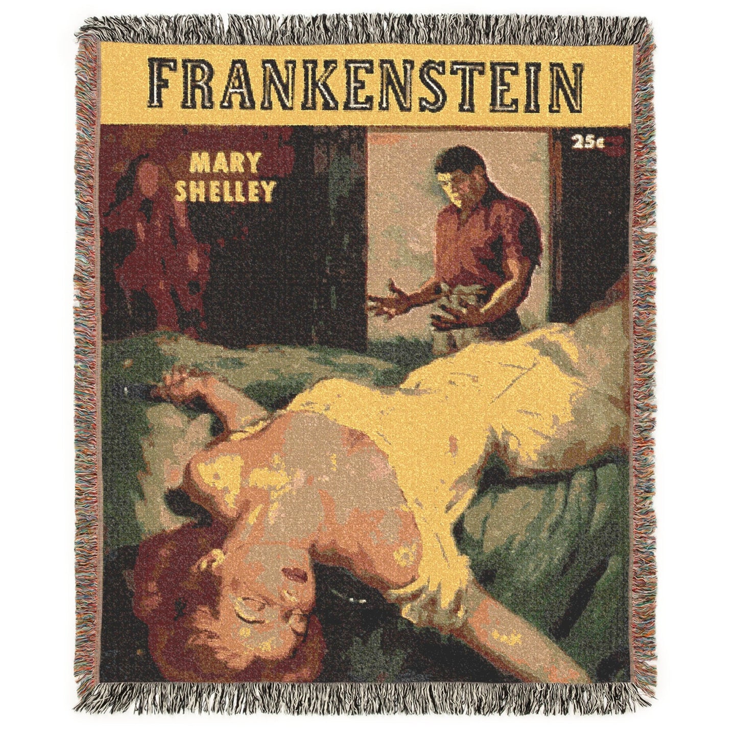 Frankenstein Vintage Comic Book - Halloween - Woven Tapestry Throw Blanket