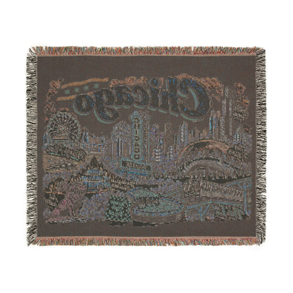 Chicago Skyline Vintage Postcard Souvenir Woven Blanket