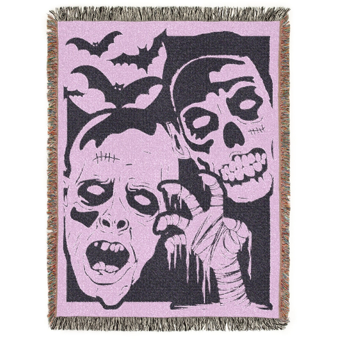 Monster Mash Goofy Ghouls Halloween Vintage Literary Woven Tapestry Jacquard Throw Blanket