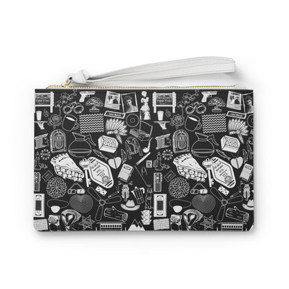 Twin Peaks Doodles Premium Vegan Leather Wristlet Clutch Bag - Black