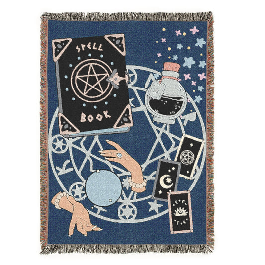 Spellbound Witchy Woven Astrology Jacquard Tapestry Throw Blanket - Halloween