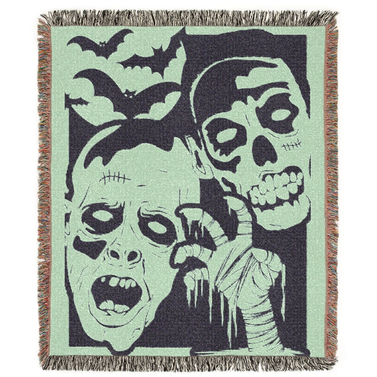 Monster Mash Goofy Ghouls Halloween Vintage Literary Woven Tapestry Jacquard Throw Blanket