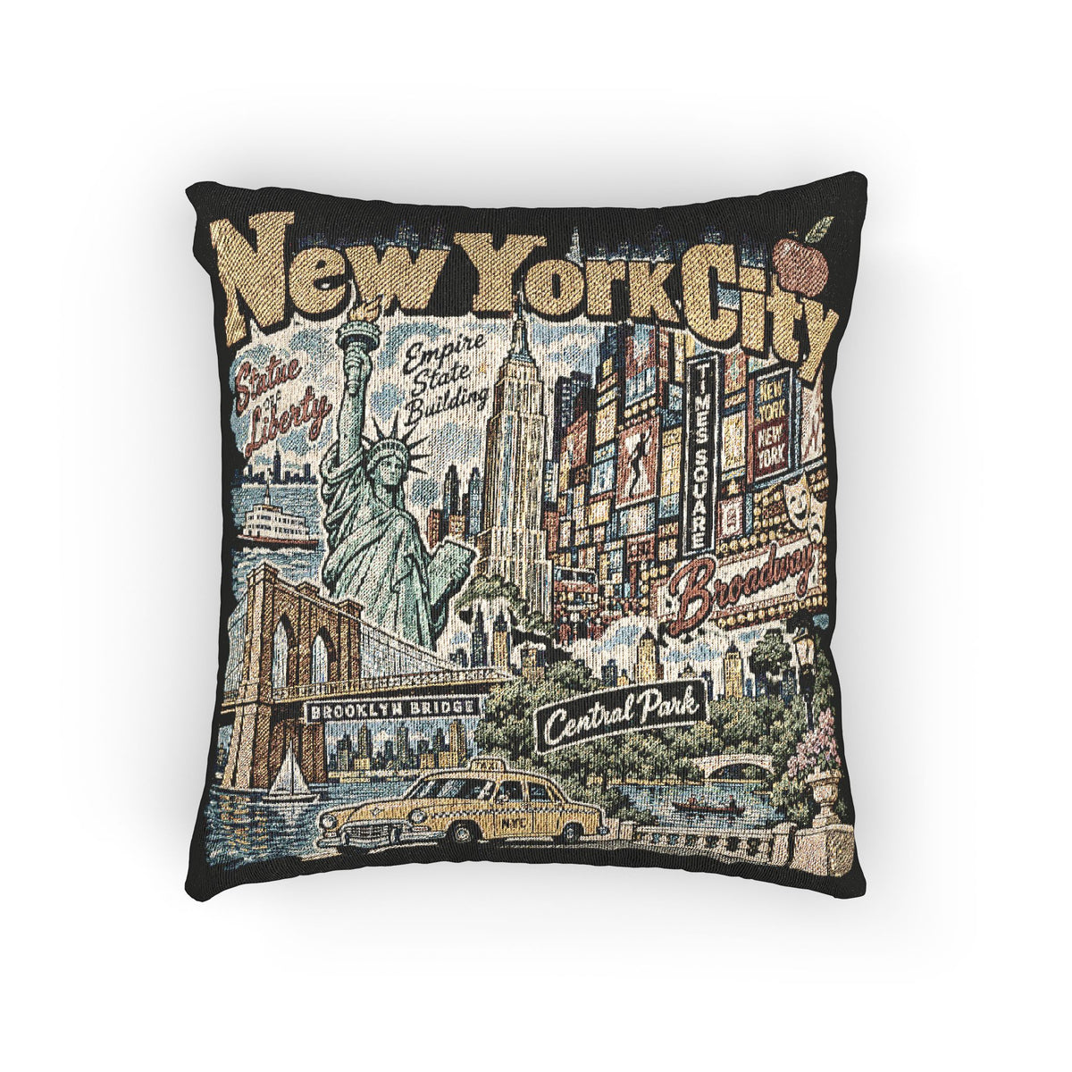 New York City Skyline Vintage Postcard Woven Pillow