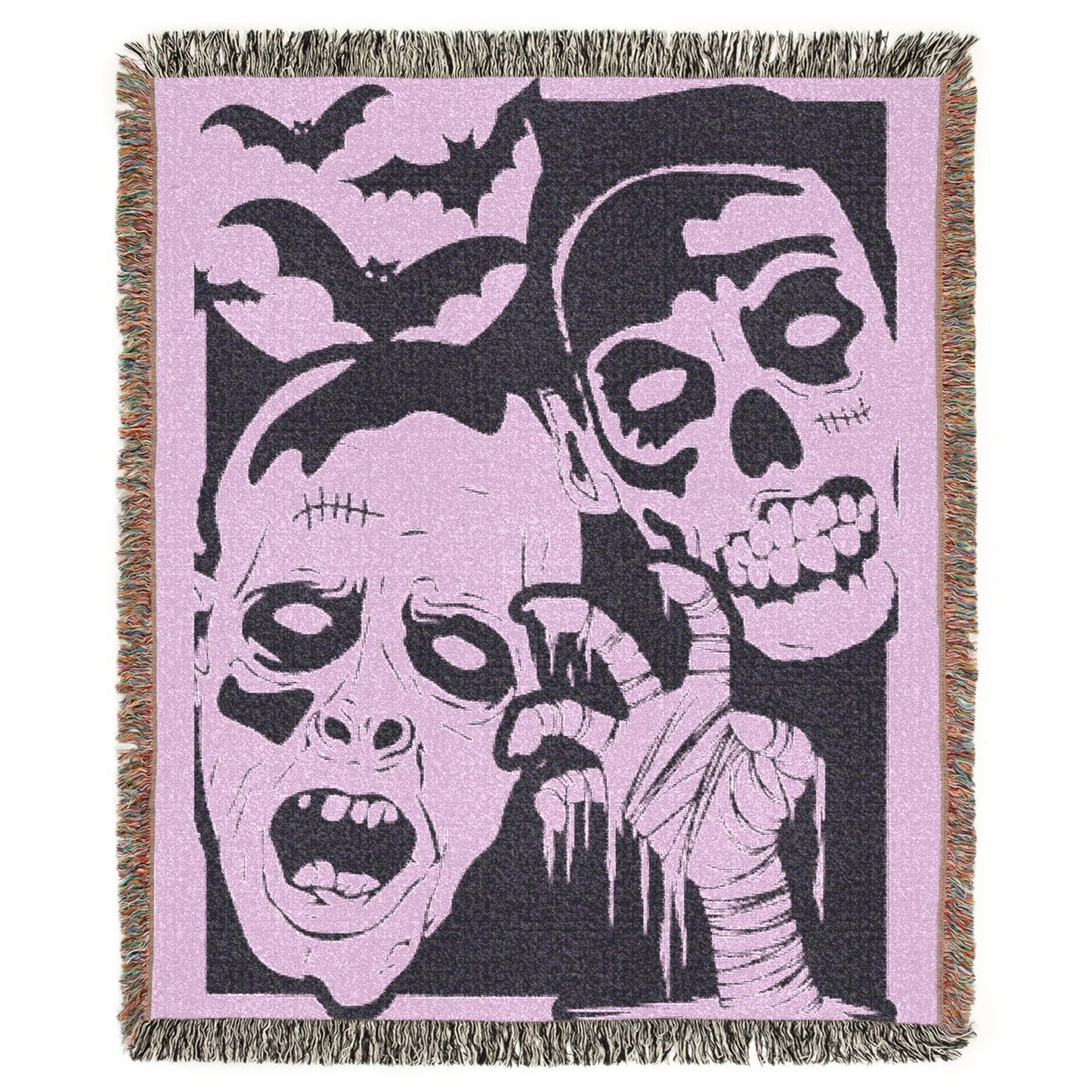 Monster Mash Goofy Ghouls Halloween Vintage Literary Woven Tapestry Jacquard Throw Blanket