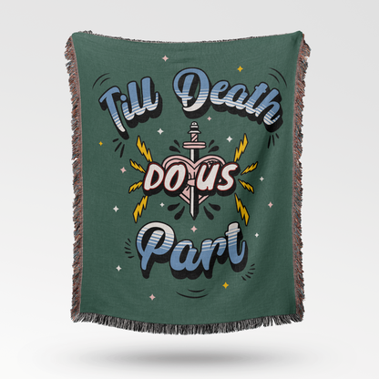 'Till Death Do Us Part' Woven Jacquard Throw Blanket with your Date, Year, Names or Text - Green
