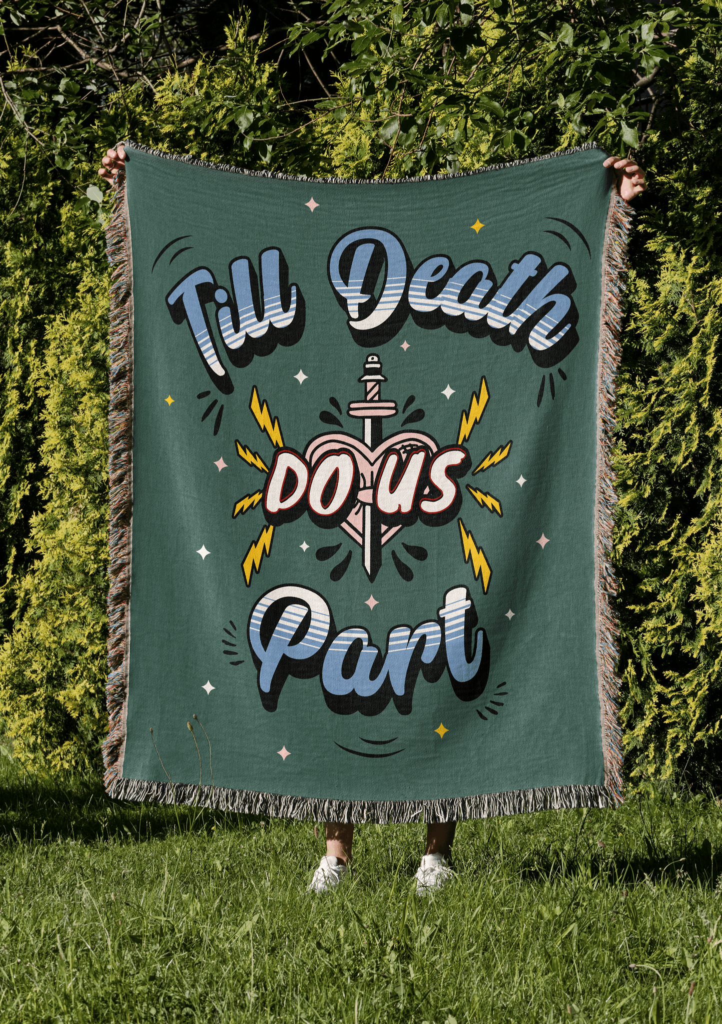 'Till Death Do Us Part' Woven Jacquard Throw Blanket with your Date, Year, Names or Text - Green