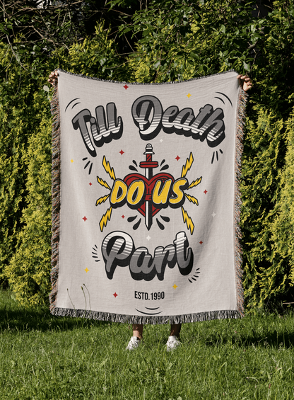 'Till Death Do Us Part' Woven Jacquard Throw Blanket with your Date, Year, Names or Text - Grey