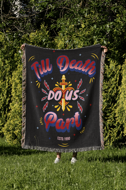 'Till Death Do Us Part' Woven Jacquard Throw Blanket with your Date, Year, Names or Text - Black